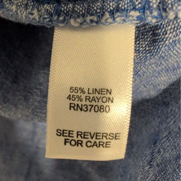 Cato Linen Blend Shirt Womens Size Large Blue Dolman Roll Tab Sleeves Coastal - Picture 6 of 8